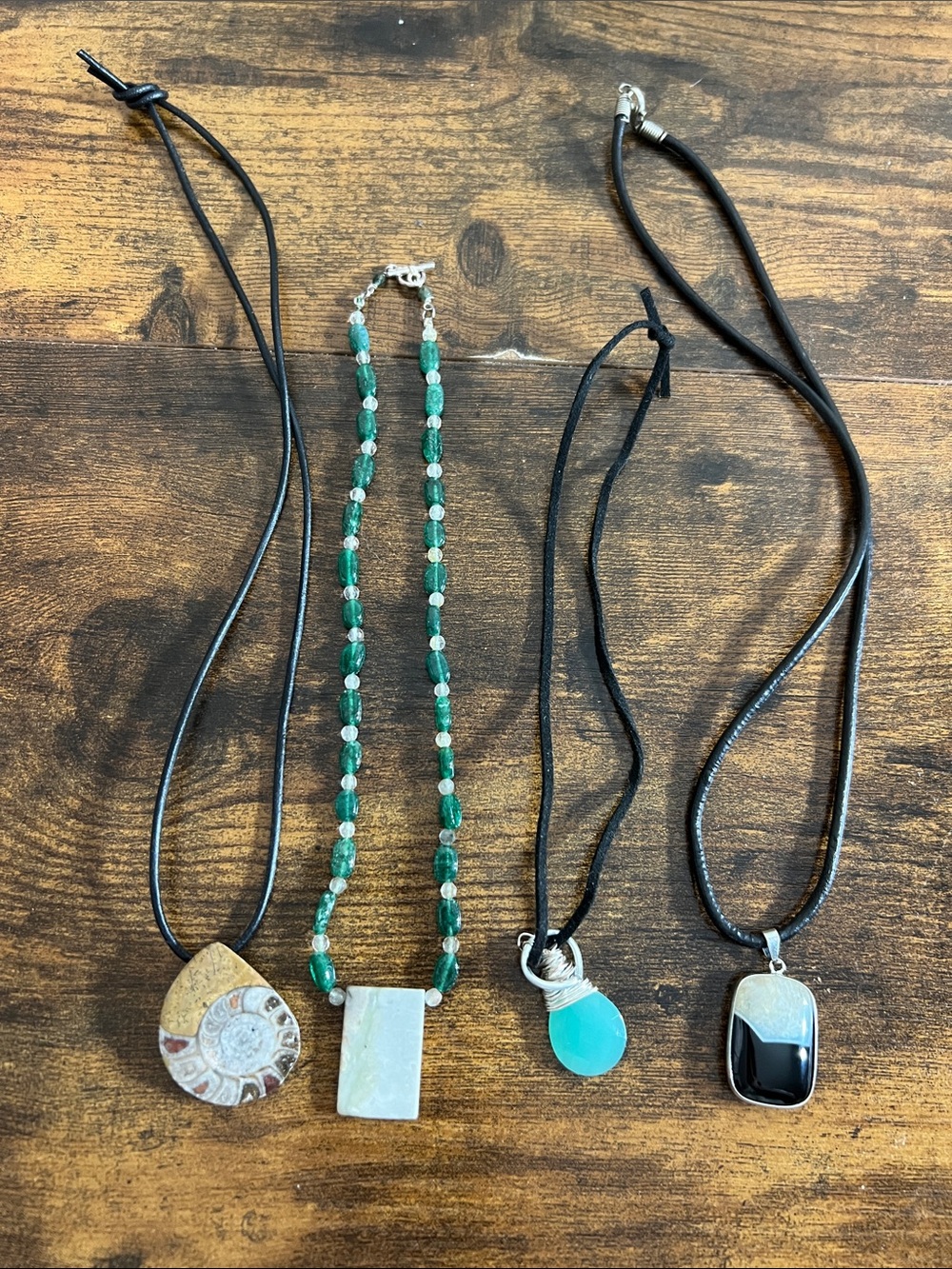 Green Beaded Women's Necklace with Rectangular Green Pendant